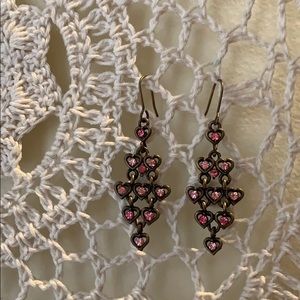 Pink Crystal Heart Chandelier Earrings